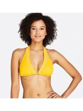 Draper James x Lands End Yellow Triangle Halter Bikini Top Medium (10-12)